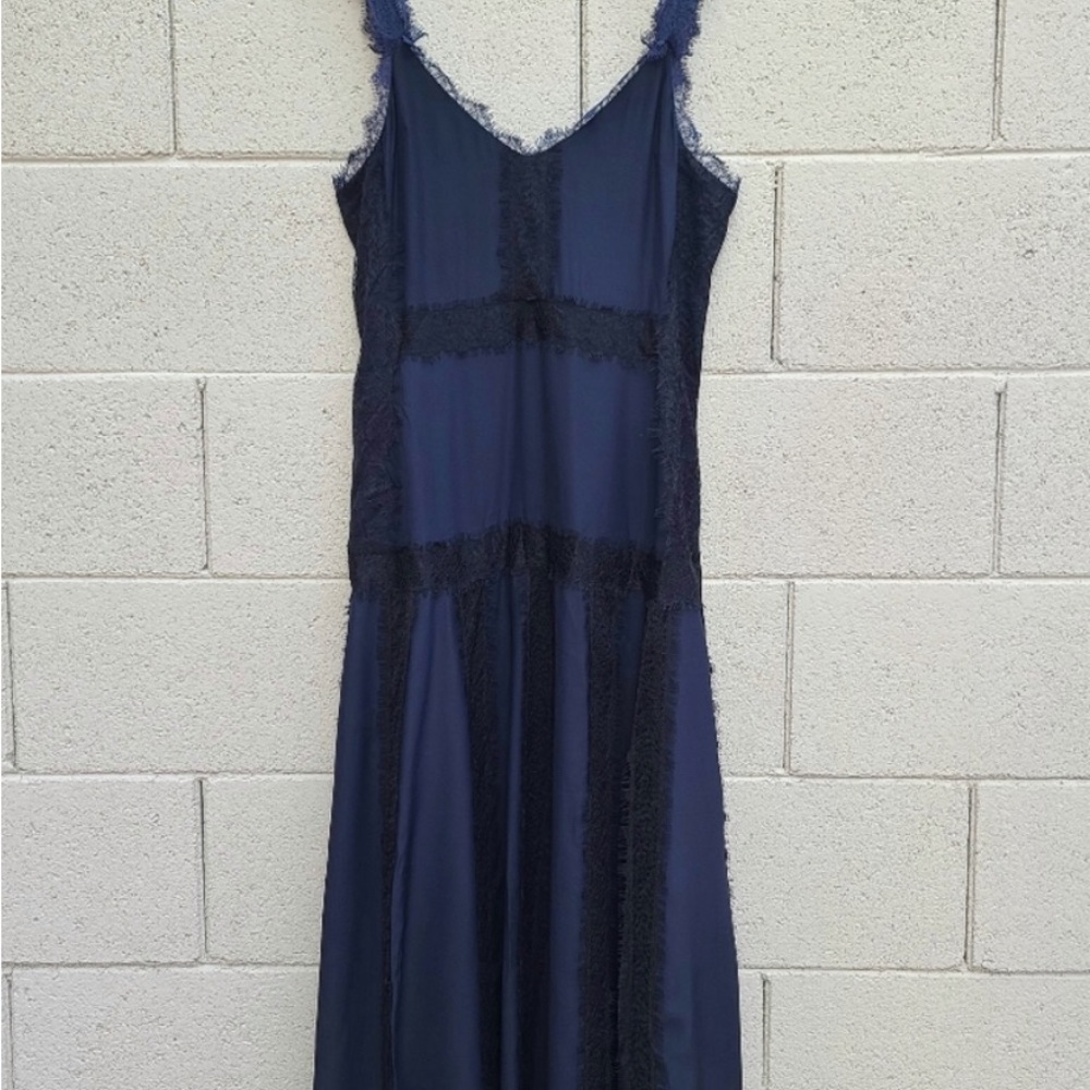 La Ligne | Maggie Lace Slipdress  Silk In Midnight Navy Black - Picture 3 of 13